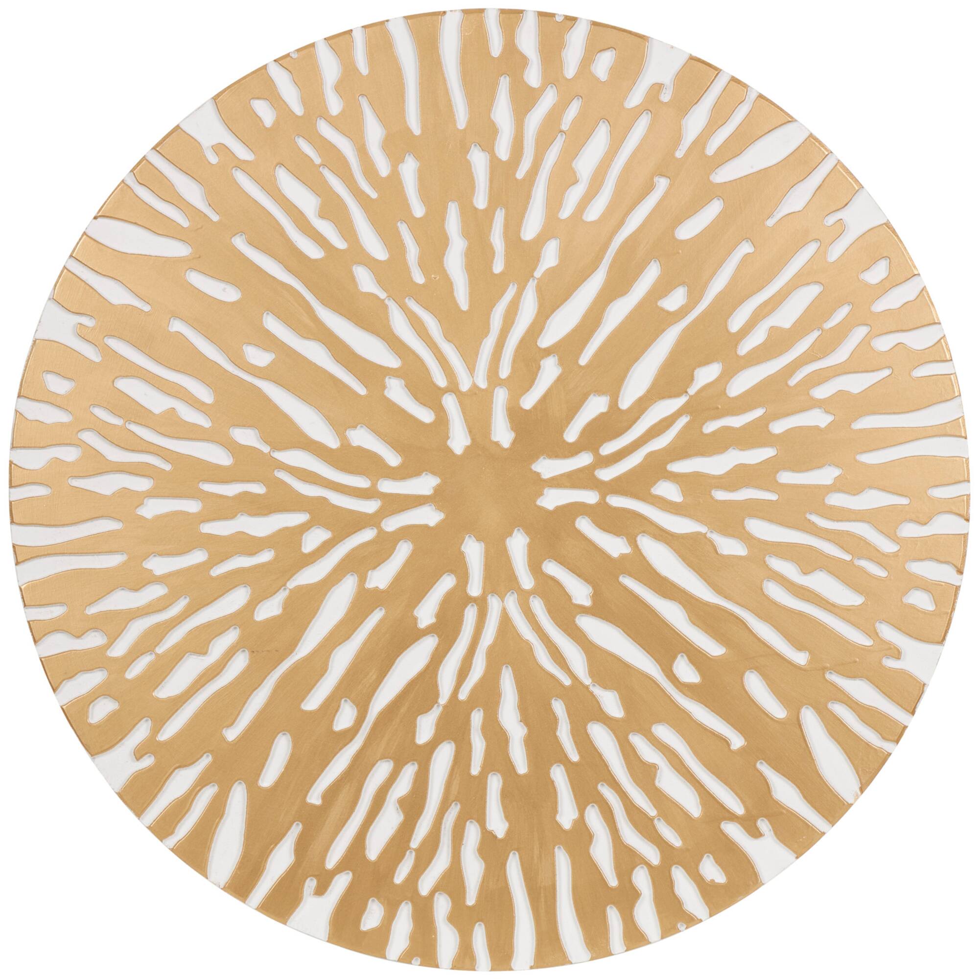 36" x 36" Gold Wooden Starburst Abstract Carved Circle Wall Décor with White Backing